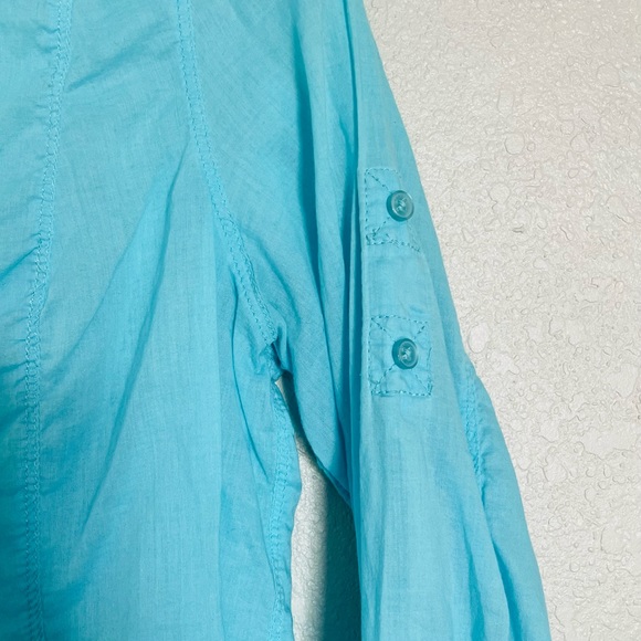 Express Turquoise Long Sleeve Button Down Cotton Shirt - Size M - Picture 3 of 4
